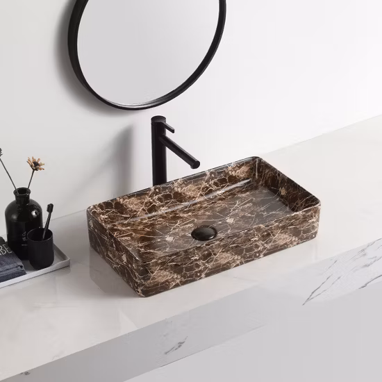 High End Decoration Ceramic Cabinet Basin Customizable Countertop Vessel Sink Square Bathroom Sink